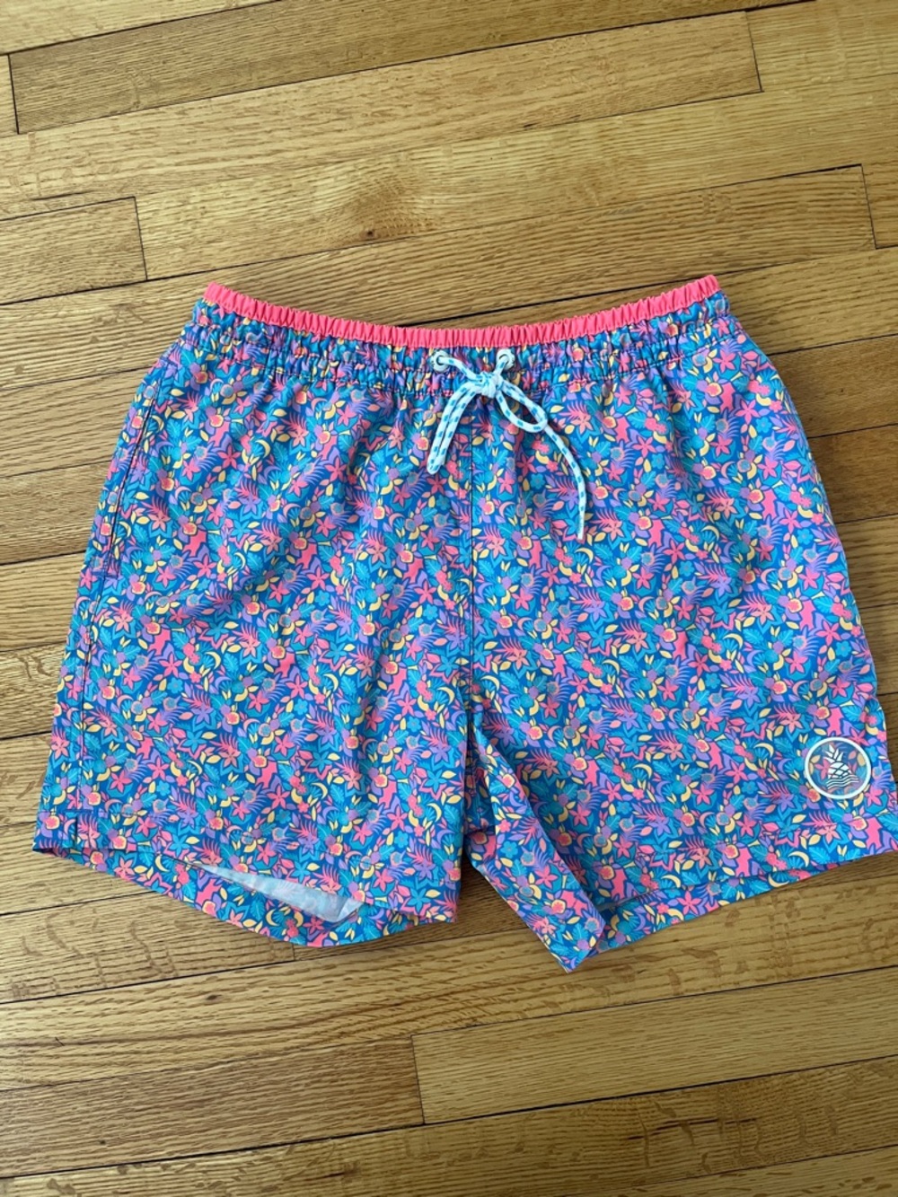 chubbies Blue Swim Trunks with Pink & Teal Floral Print